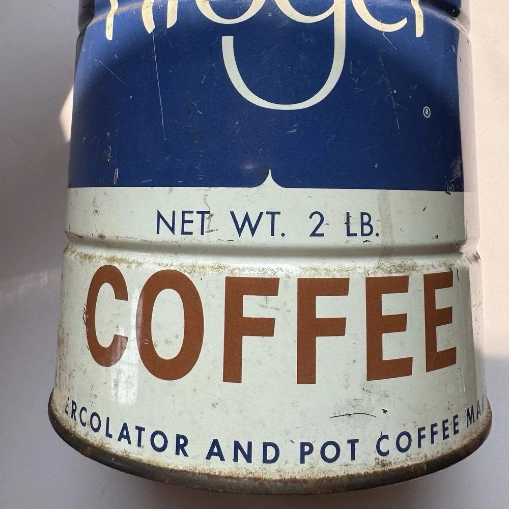 VTG 50s 60s Kroger Coffee Tin Can 2 Pound Metal Regular Grind Prop Advertising
